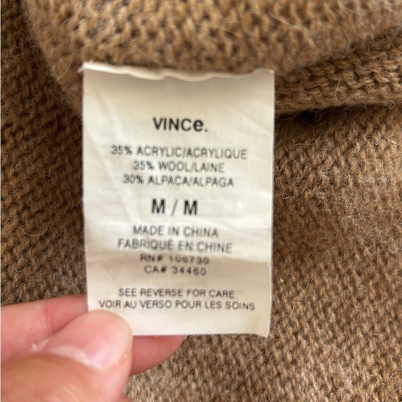 Vince Wool Alpaca Blend Long Hooded Open Cardigan Sweater Size Medium Tan - Picture 5 of 5